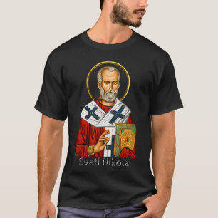 Camiseta Icono de la letra serbia ortodoxa de San Nicolás