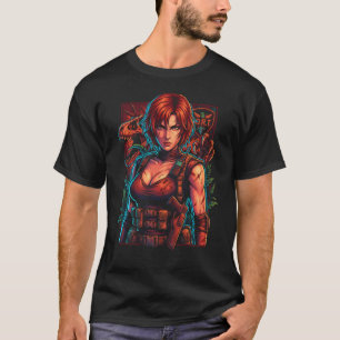 Camiseta Icono de Regina con traje táctico y cabello rojo d
