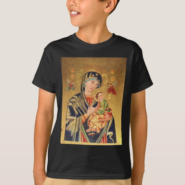Camiseta Icono ortodoxo ruso - Virgen María y bebé Jesús (Anverso)