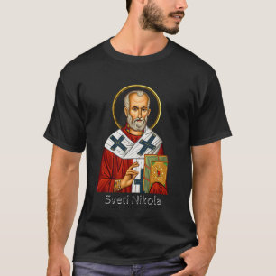 Camiseta icono ortodoxo serbio de carta de San Nicolás