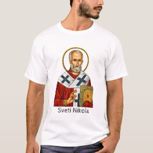 Camiseta icono ortodoxo serbio de carta de San Nicolás