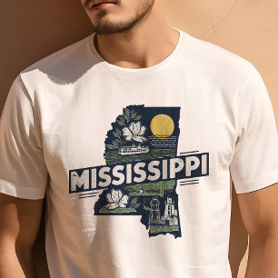 Camiseta Icono Retro de Viaje Mississippi Gráfico