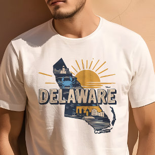 Camiseta Icono Retro de Viajes de Delaware Gráfico