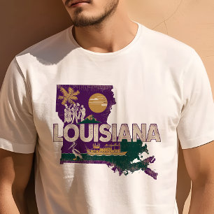Camiseta Icono Retro de Viajes de Louisiana Gráfico