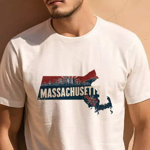 Camiseta Icono Retro de Viajes Massachusetts Gráfico