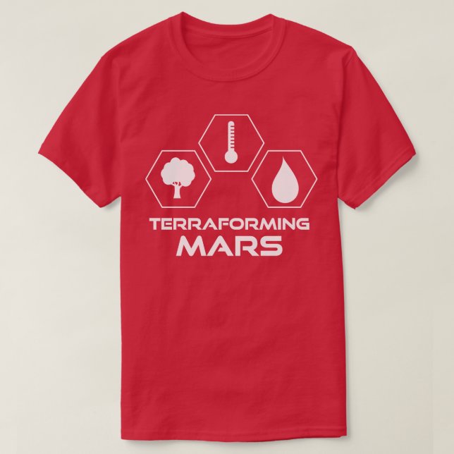 Camiseta Iconos blancos de Marte Terraformadores apilados (Diseño del anverso)