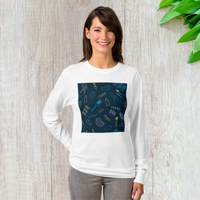 Camiseta Iconos de barbacoa Herramientas de parrillada de c (Subido por el creador)