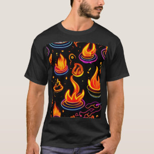 Camiseta Iconos de llama brillante en tela oscura