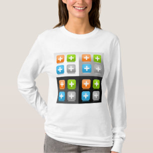 Camiseta Iconos de vidrio brillantes con símbolo de suma mo