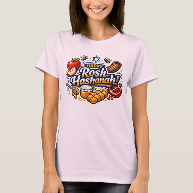 Camiseta 🍯 🍎🐟 Iconos Feliz Rosh Hashaná (Anverso)