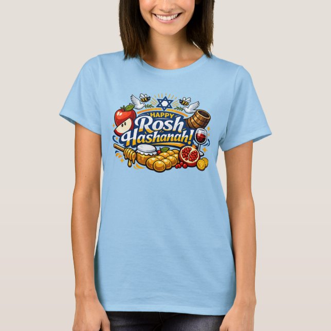 Camiseta 🍯 🍎🐟 Iconos Feliz Rosh Hashaná (Anverso)