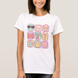 Camiseta Iconos Kawaii de Verano – Colección de Cute Beach 