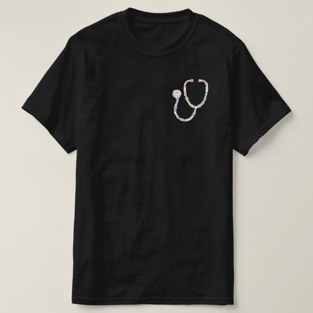 Camiseta Iconos Médicos Stethoscope Médica Y Enfermera (Diseño del anverso)