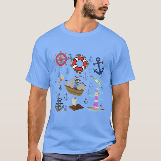 Camiseta Iconos oceánicos mínimos - Diseño de símbolo marin (Anverso)