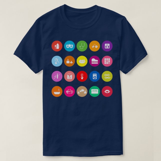 Camiseta Iconos planos de bienestar en fondo blanco Yoga ve (Diseño del anverso)