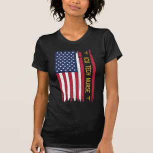 Camiseta Icu Enfermera de tecnología Bandera estadounidense