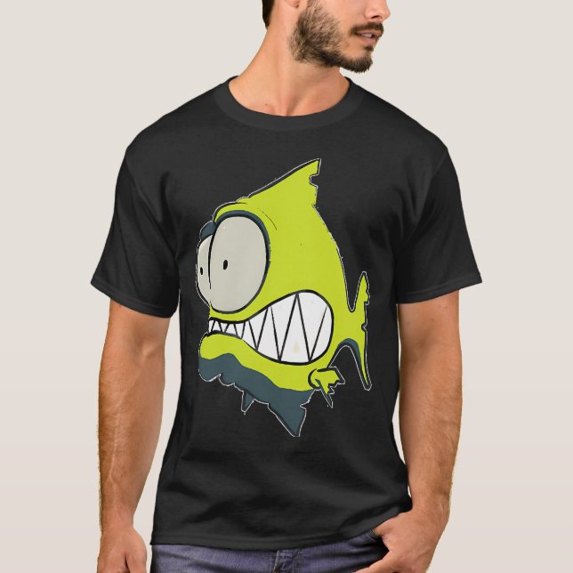 Camiseta id53-7 Piranha Amarillo, Pez, Pez Lindo, Pez Diver (Anverso)