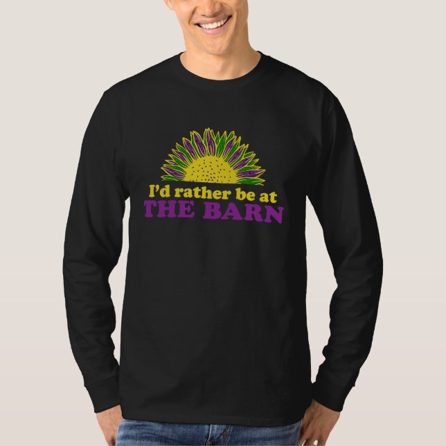 Camiseta I'd Rather Be at The Barn Horse Sunflower Farm Cow (Anverso)