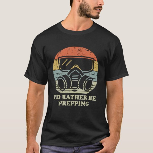 Camiseta Id Rather Be Prepping Gas Mask Retro Sunset (Anverso)