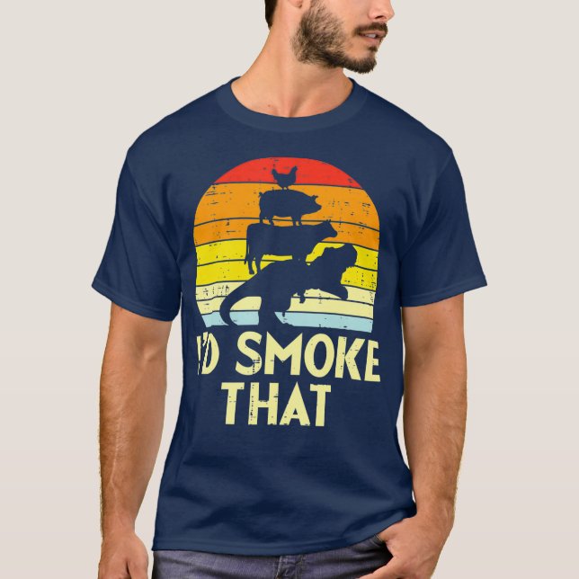 Camiseta Id Smoke That Chicken Pork Beef Tre Retro Bbq (Anverso)