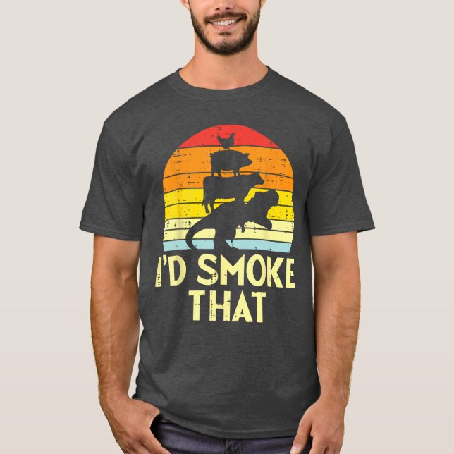 Camiseta Id Smokehat Chicken Pork Beefre Retro Dinosaur Bbq (Anverso)