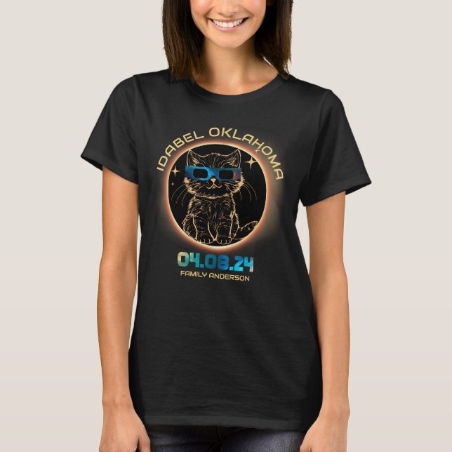 Camiseta Idabel Oklahoma Eclipse solar total 2024 Gato Love (Anverso)
