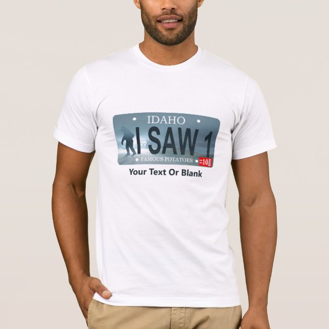 Camiseta Idaho "I Saw 1" Sasquatch License Plate (Anverso)