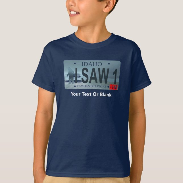 Camiseta Idaho "I Saw 1" Sasquatch License Plate (Anverso)