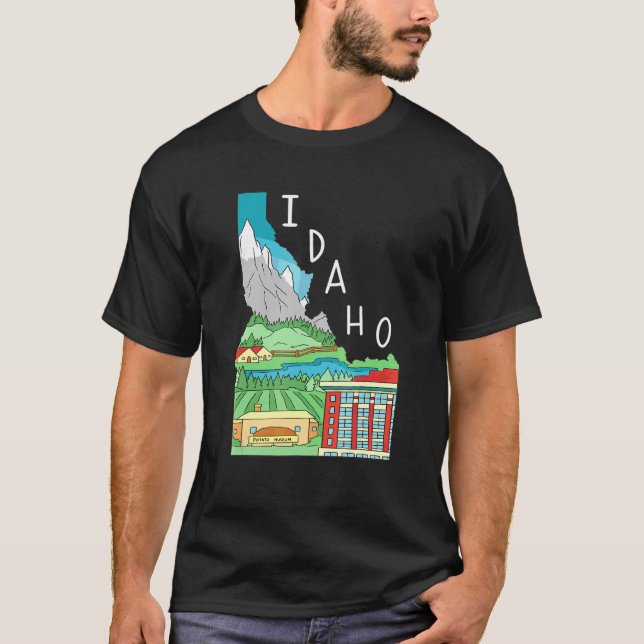 Camiseta Idaho State Map Landscape State Of Idaho Mountains (Anverso)