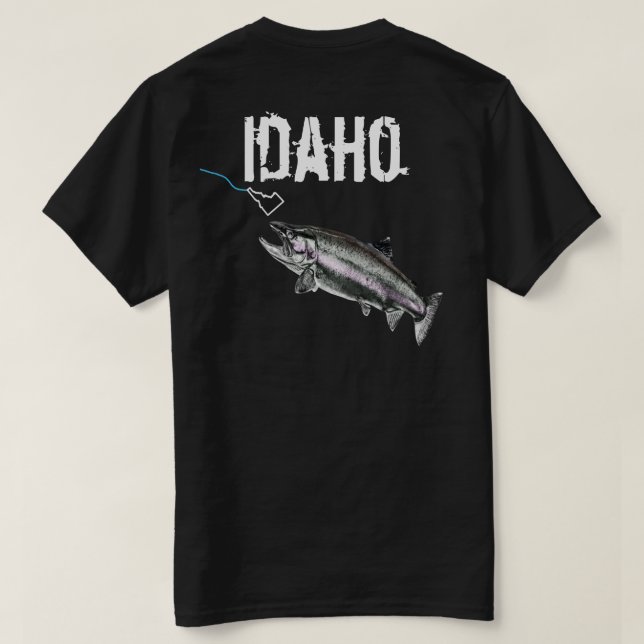 CAMISETA IDAHO STEELHEAD -AQUÍ PESCADO PESQUERO- GOLPEANDO  (Reverso del diseño)