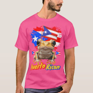 Camiseta Idea de Bandera Puertorriqueña Para Con Rana Coqu