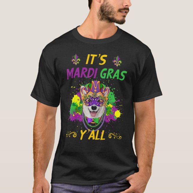 Camiseta Idea de fiesta de carnaval Corgi perro Mardi Gras (Anverso)