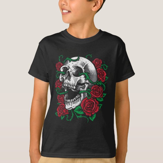 Camiseta Idea de regalo de Rosa de cráneo de Halloween (Anverso)