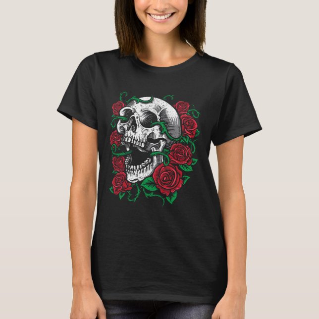 Camiseta Idea de regalo de Rosa de cráneo de Halloween (Anverso)