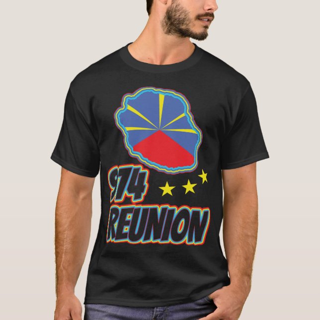 Camiseta idee cadeau drapeau carte ile de la reunion 974 (Anverso)