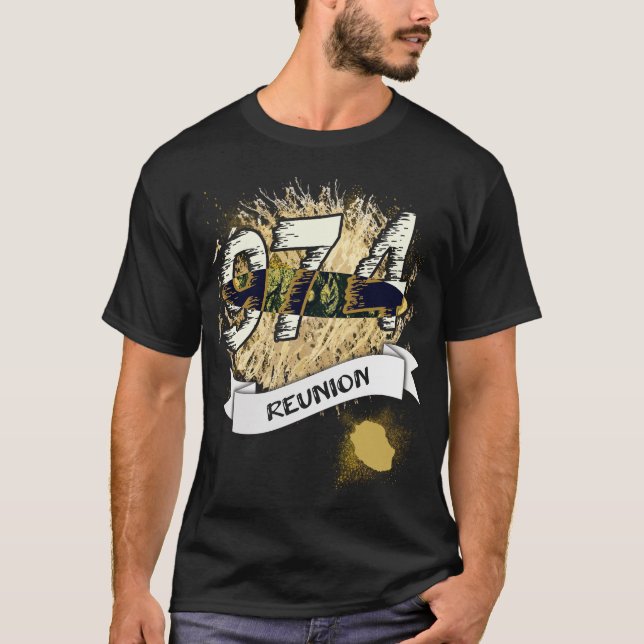 Camiseta idee cadeau souvenir carte ile de la reunion 974 (Anverso)