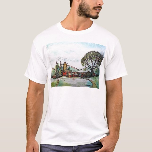 Camiseta Idílico bosquejo de una aldea británica (Anverso)