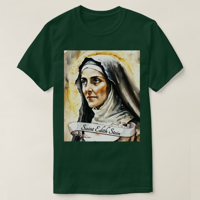 Camiseta Iglesia Católica Santa Edith Stein santifica a gay (Diseño del anverso)