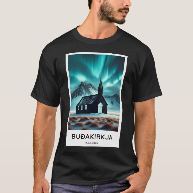 Camiseta Iglesia negra Aurora Islandia - Viaje digital (Anverso)