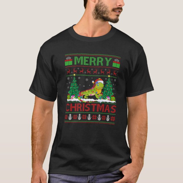 Camiseta Iguana Lover Xmas Iluminando Santa Ugly Iguana Chr (Anverso)