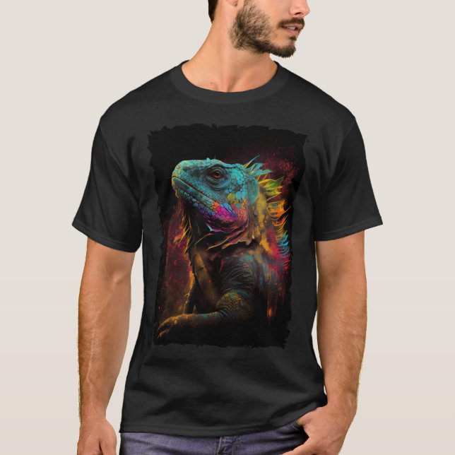 Camiseta Iguana mountains sunset reptile lizard retro 70s v (Anverso)