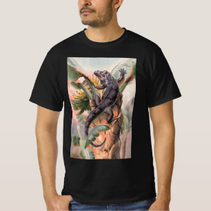 Camiseta Iguana Negra Tropical, Animal Reptil Salvaje Vinta