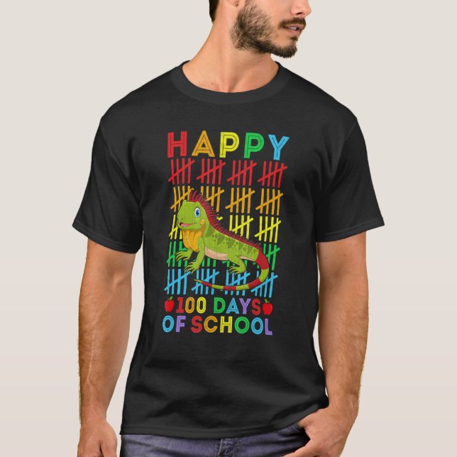 Camiseta Iguana Teacher Student Happy 100 Days of School (Anverso)