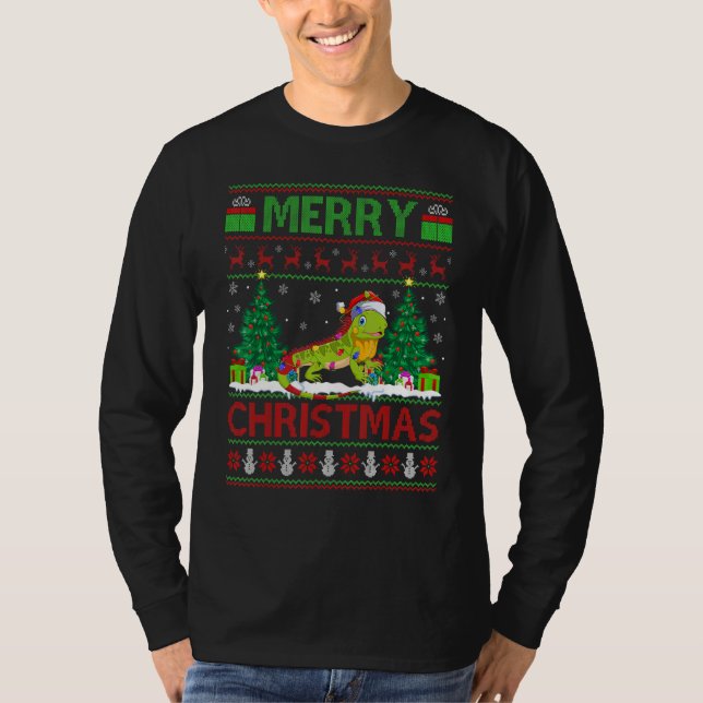Camiseta Iguana   Xmas Tree Lights Ugly Santa Iguana Christ (Anverso)