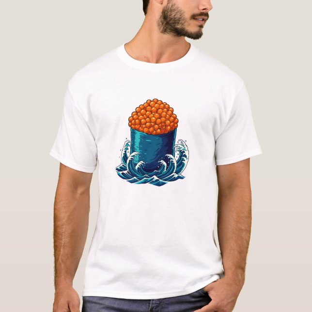 Camiseta Ikura Gunkan Maki Sushi Japanese Ocean Wave Art (Anverso)