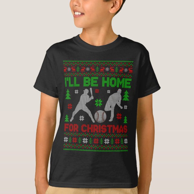 Camiseta I'll Be Home For Christmas Baseball Funny Ugly Xma (Anverso)