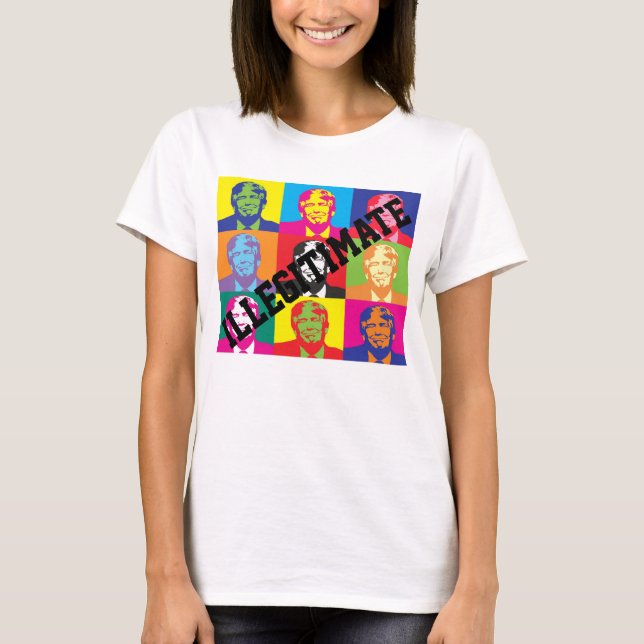Camiseta "Illegitimate"  with Rainbow Colored Trump Faces (Anverso)
