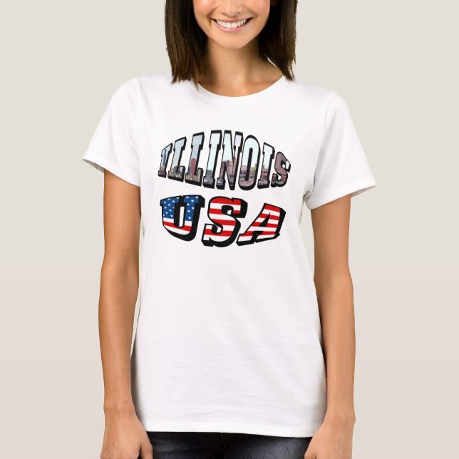 Camiseta Illinois Bandera de Estados Unidos y foto de estad (Anverso)