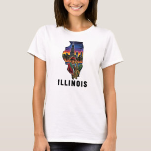 Camiseta Illinois State Tattoo Style Skyline Jazz Saxophone