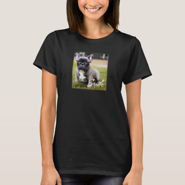 Camiseta Illustrated Cute French Bulldog Says Smile (Anverso)